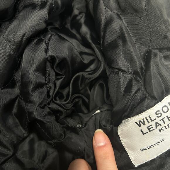 WILSONS LEATHER Black Leather Biker Jacket Kids Size XS Moto Striped Motorcycle - Picture 9 of 10